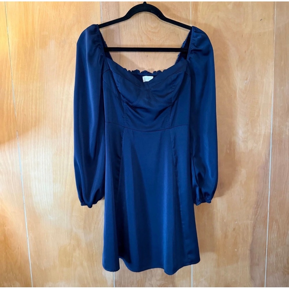 Altar'd State Navy Blue Long‎ Puff Sleeve Bustier Smocked Mini Dress Womens M